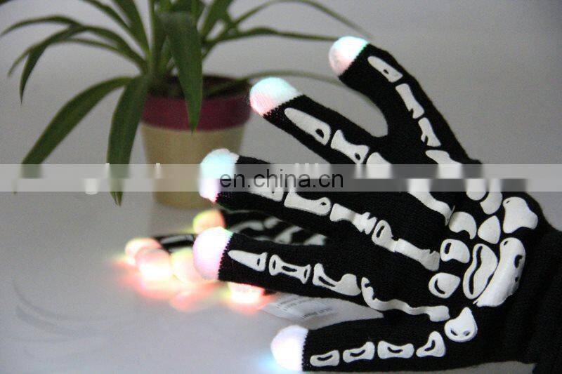 Five fingers lights for gloves flashing lights black glove with white skull pattern