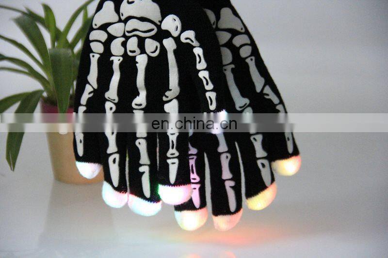Five fingers lights for gloves flashing lights black glove with white skull pattern