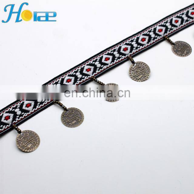 Wholesale 4cm width multicolor beaded tassel trim tassel coin fringe trim