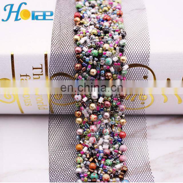 3cm Crocheted Garment Trimming Beaded Trim Lace Types bead trimming for garment