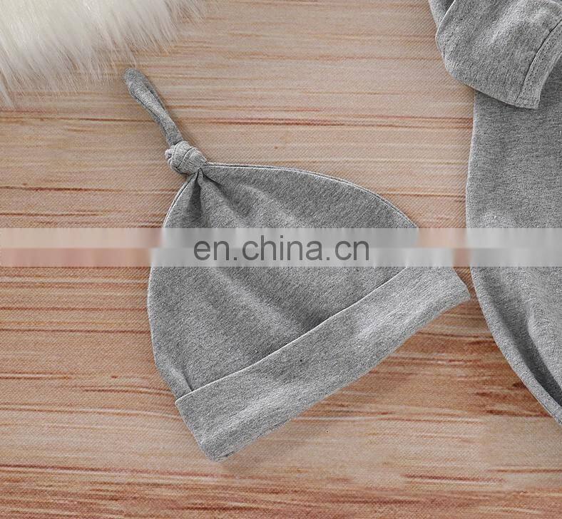Plain color cotton baby sleepsack with hat knotted infant sleeping bag