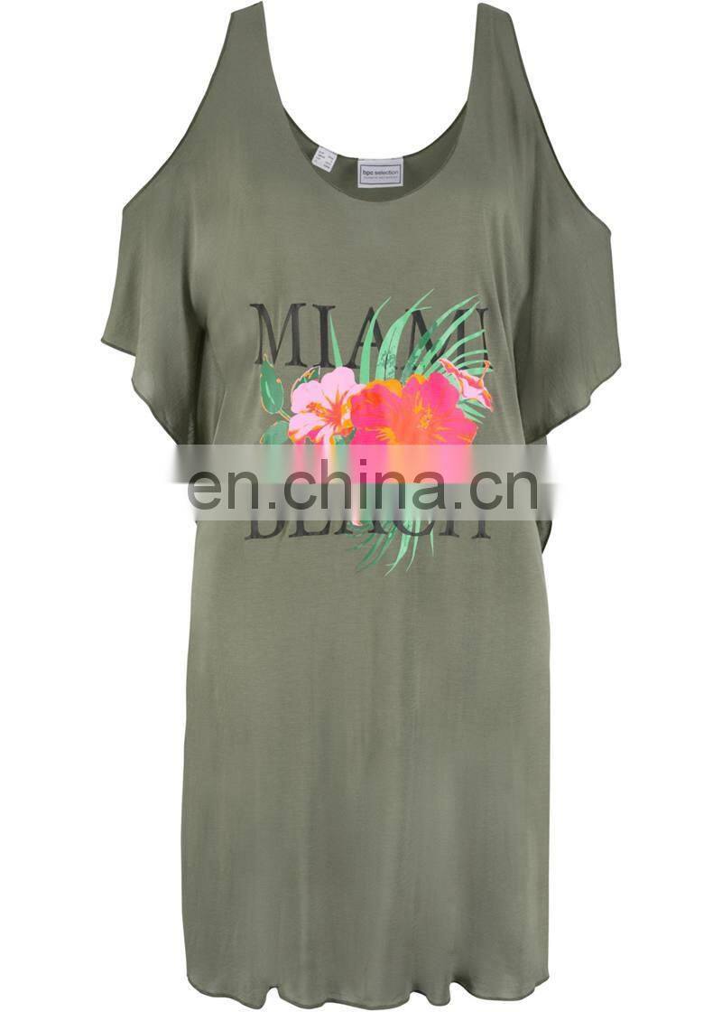 2019 Sexy Cold Shoulder Bikini Cover Ups Casual Miami Beach Letters Printed Summer Dress Women Beachwear Swimsuit Cover Up