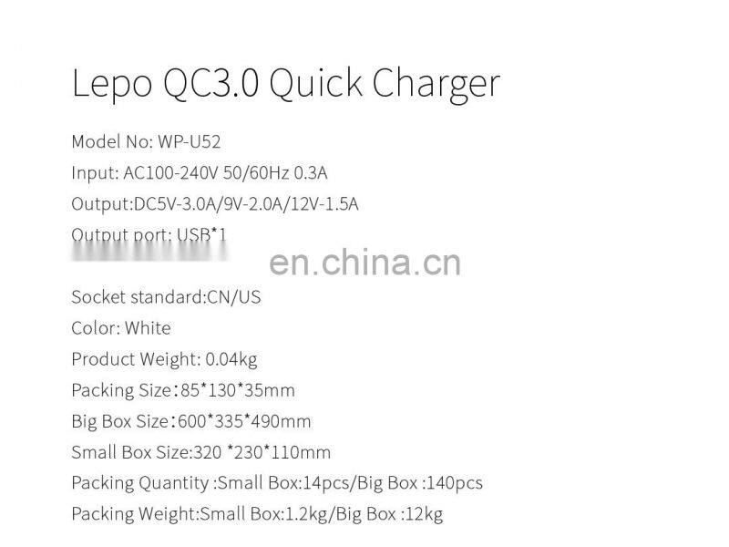 PC Environmentally Friendly US Socket QC3.0 Quick Charger Sing USB 3.0A