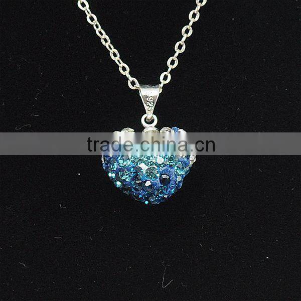 Wholesale Heart Shape New Arrival Double Colors White and Purple Crystal Clay Shamballa With Silver Chains Necklace
