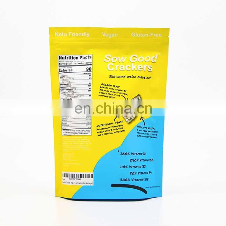 Custom printed bright yellow food plastic food bags packaging three side seal snack food bags