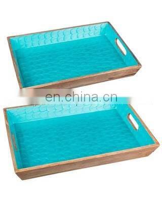 oval enamel wooden tray