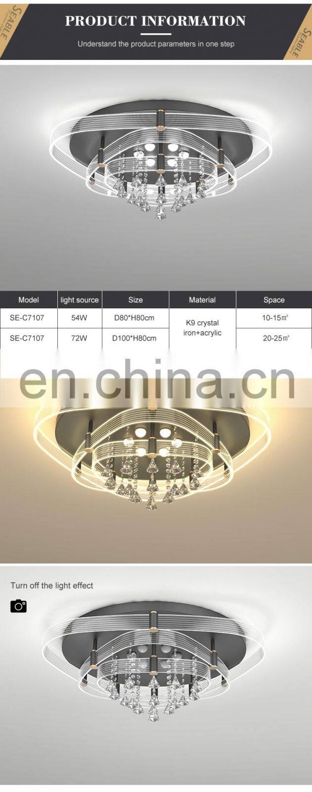 Gorgeous Decoration K9 Crystal 54w 72w Black Gold Bedroom Living Room Modern Indoor LED Ceiling Lamp
