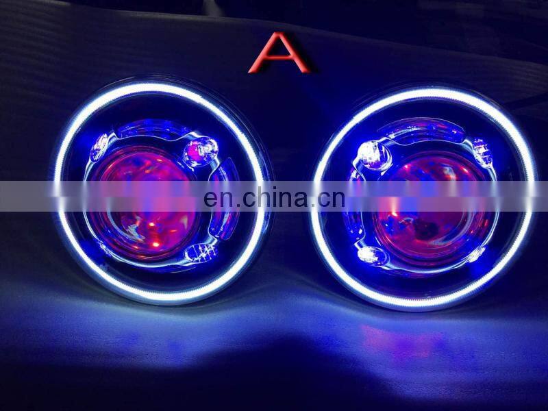 blue white red 3 specifications 7 inches HID Starry Headlight with Devil Demon eye and led Angel halo for JEEP JK for wrangle