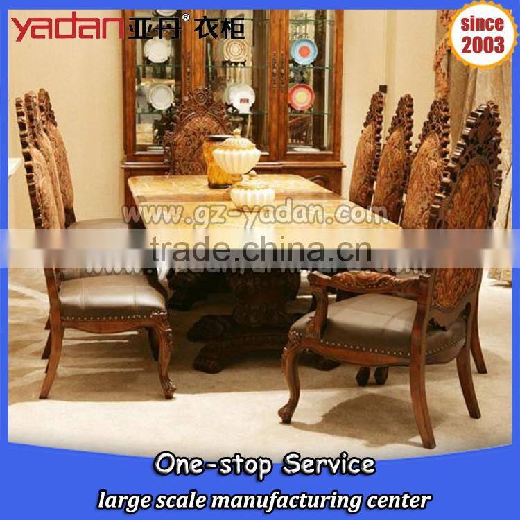 solid wood luxury hand carved marble top modern dining table for sale