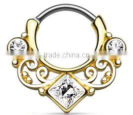 Lace Swirl Gem square CZ crystal 316L surgical steel septum clicker nose piercing Body Jewelry