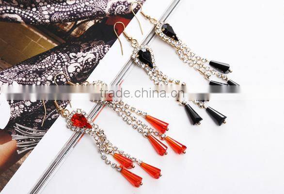 Latest model fashion rhinestone long tassel earrings