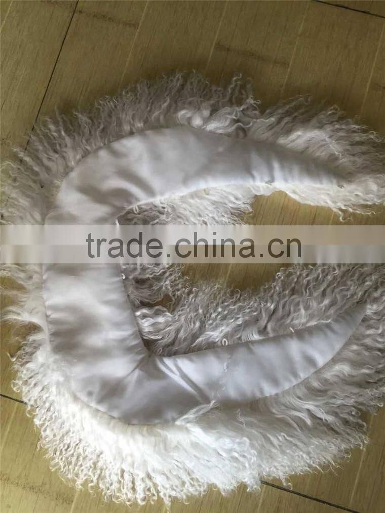 Real Mongolia Lamb Fur Collar Scarves Wraps Shawls White