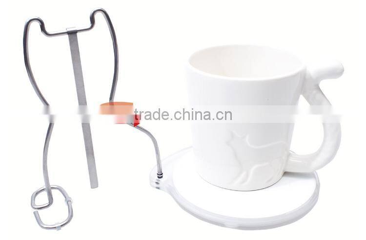 Original design innovative cat shaped stainless steel cup holder with ceramic pad, stainless steel drink cup holder, ceramic pad