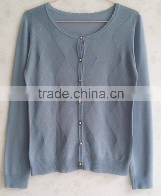 Casual knitting wear wholesale geometric argyle long sleeve women cardigan