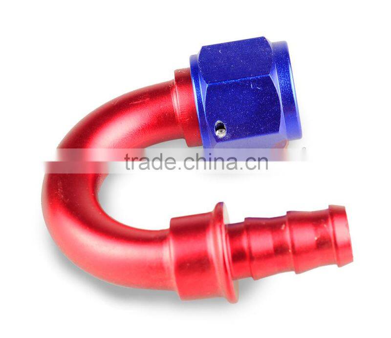 Interchangeable Iso9000 Wholesale Aluminum Oil Cooler Hose Fitting 180 Degree Push On End blue and red 10-180-10