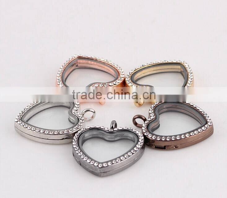 2015 new arrival colorful heart shaped floating lockets necklace