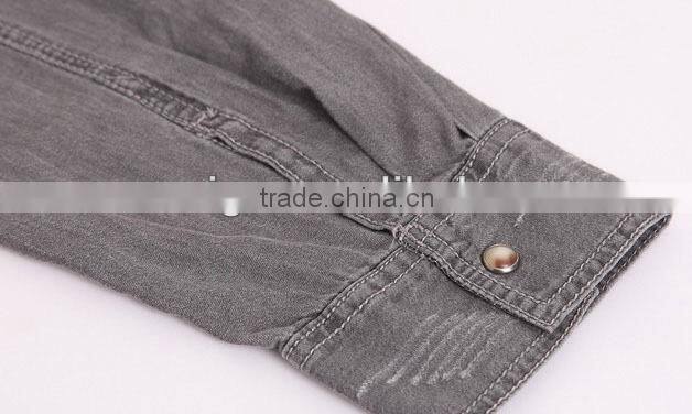 ladies cotton polo collar shirt solid color long sleeve jean blouse