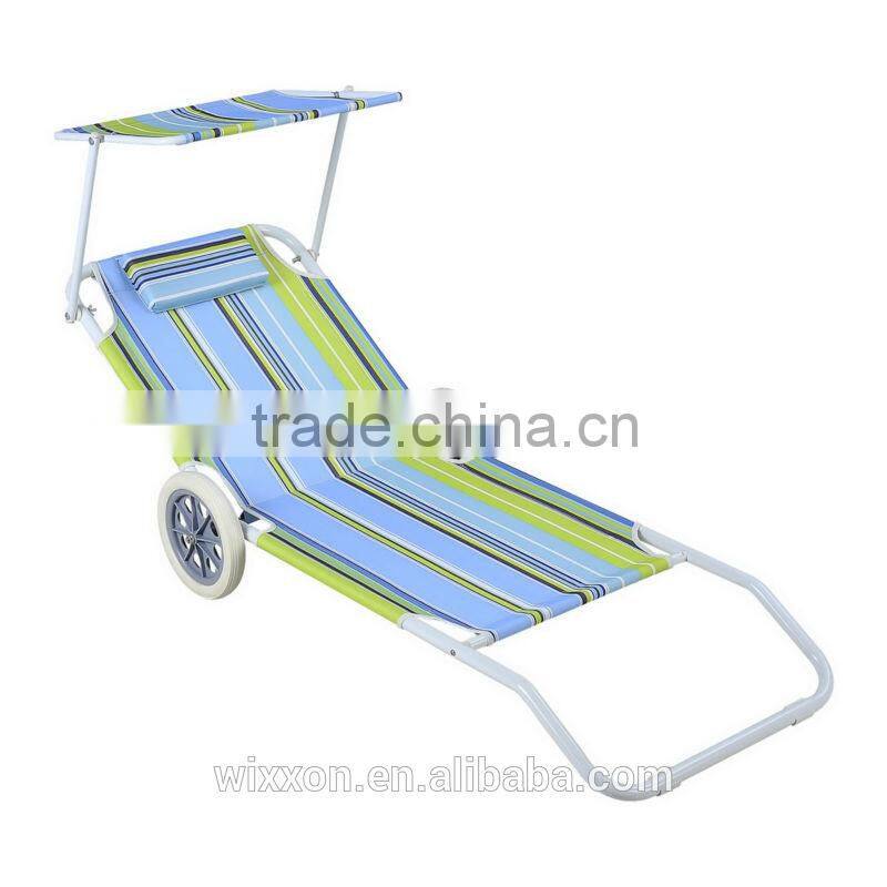 Wooden Armrests Shoulder Straps Folding Beach Chair With Sunshade