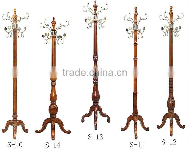 Home furniture antique style functional solid rubber wood coat rack S-13#