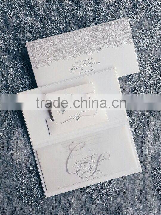 charming embossed hardcover silver hot stamp foil wedding invitation card