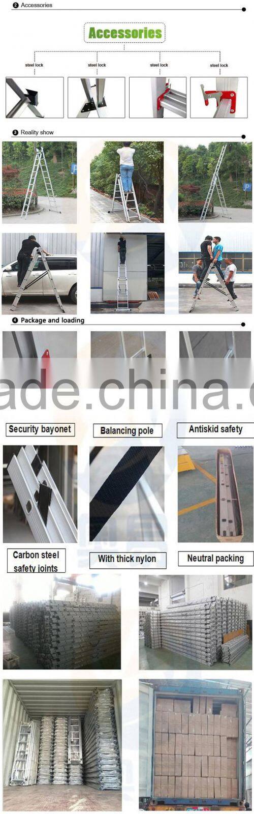 YK New 3*8 steps folding strong construction aluminum triple extension ladders
