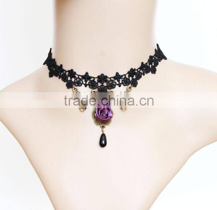 >>>2016 new fashion wide handmade sexy rose lace choker necklace/