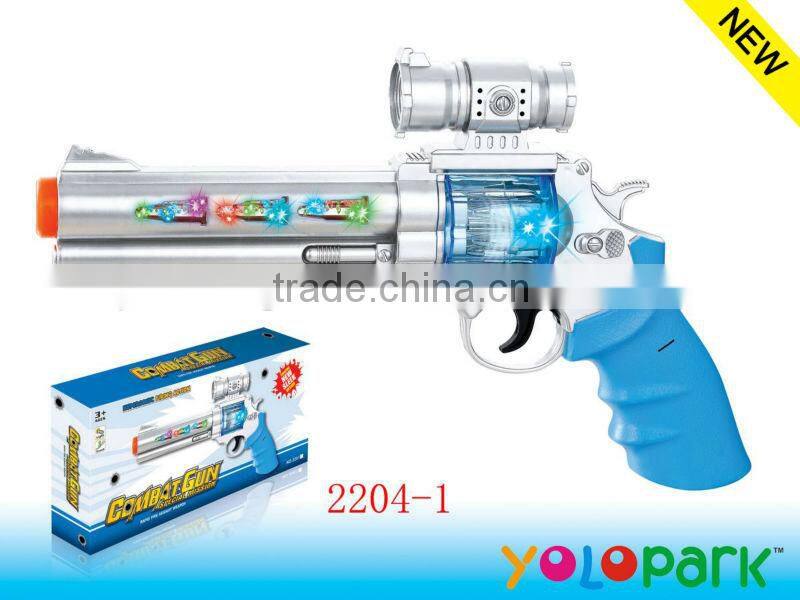 2013 newest and hot sale kids bright 7 color lights b/o plastic toys gun