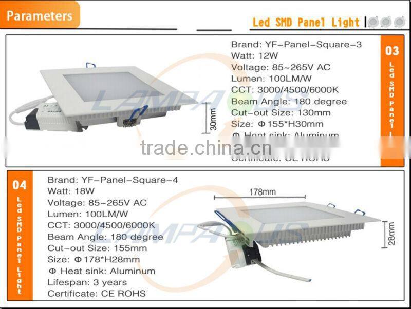 3w 6w 12w 18W LED Panel Light Ceiling Light SMD2835 Light White Round/square Recessed Down Lamp