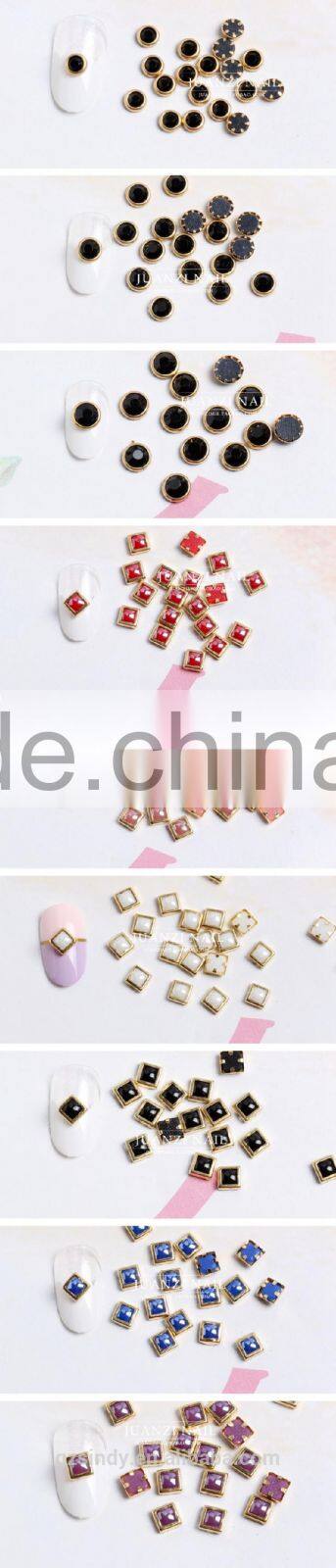 8 colors square nail art pearl with metal edge diy nail art decoration ZX:SP528