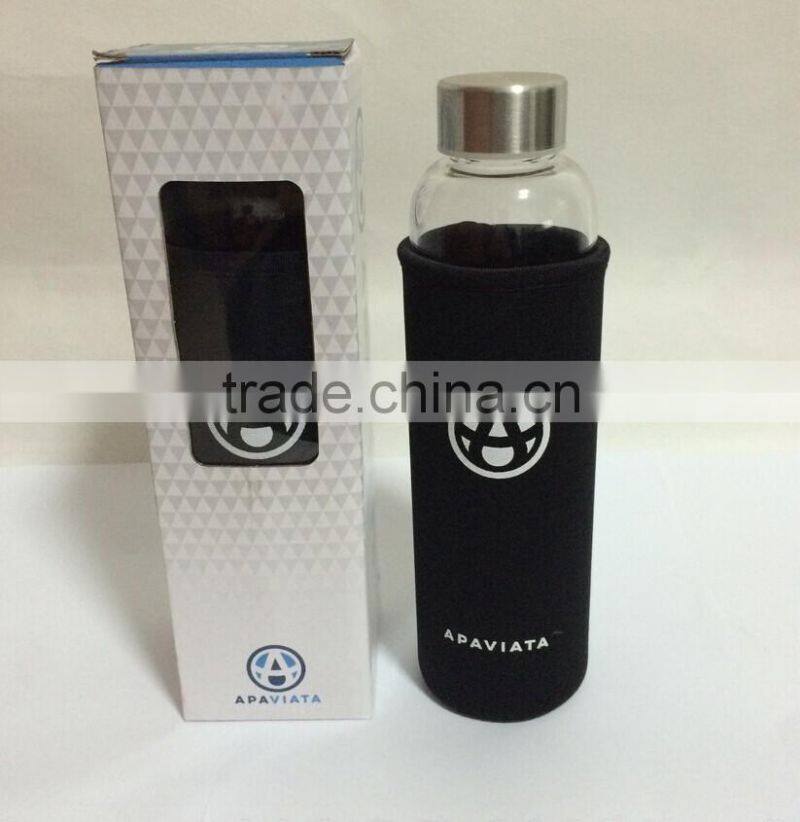 High Borosilicate Glass Water Bottle with customized Unique neoprene Sleeve