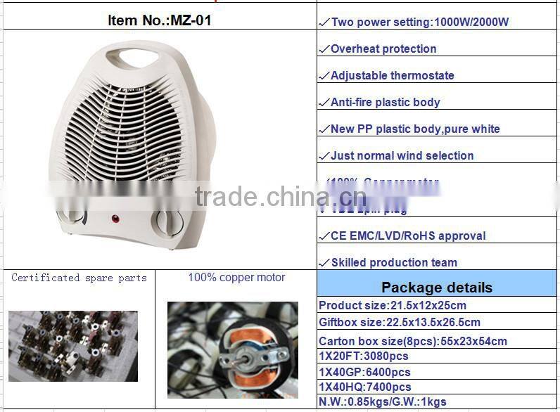 fan heater electrical heater electric 220-240V plastic body material fan heater