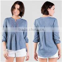 2015 Own design 100% Polyester Applique sleeve lady blouse