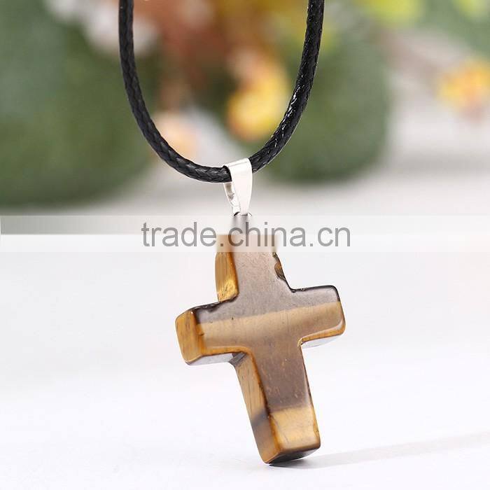 Women trending products natural stone pendant cross stone necklace