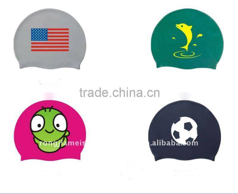 Hot sales! printing silicone swim cap ,funny silicone swimming cap