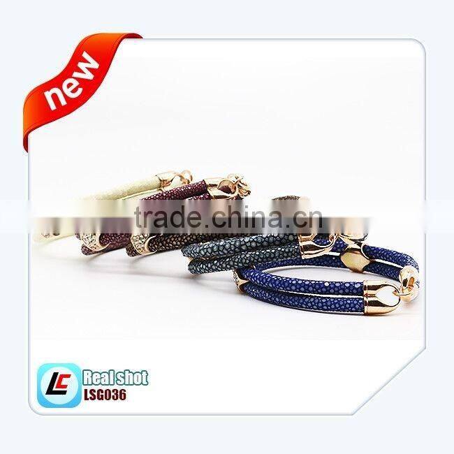 Fashionable high class leather bacelet genuine stingray skin leather bracelet