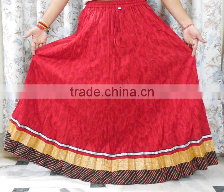 Girls Wear Cotton Long Wrinkle Skirt In Pure Cotton Fabric & Designer Lace