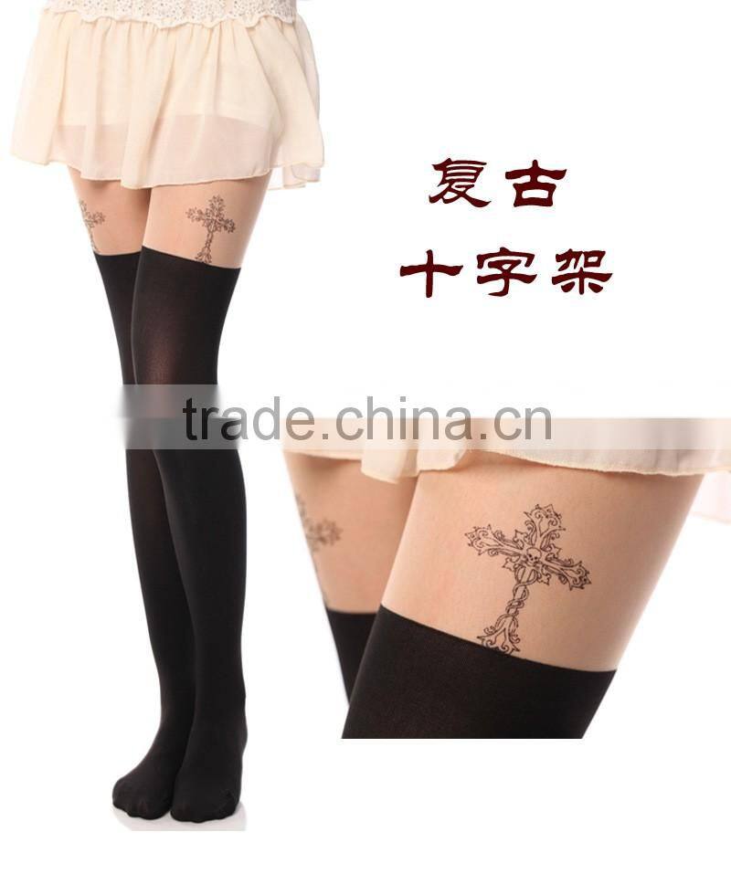 WONDQ Jacquard Cat Tattoo Thermal Japanese Girls Tights Pantyhose