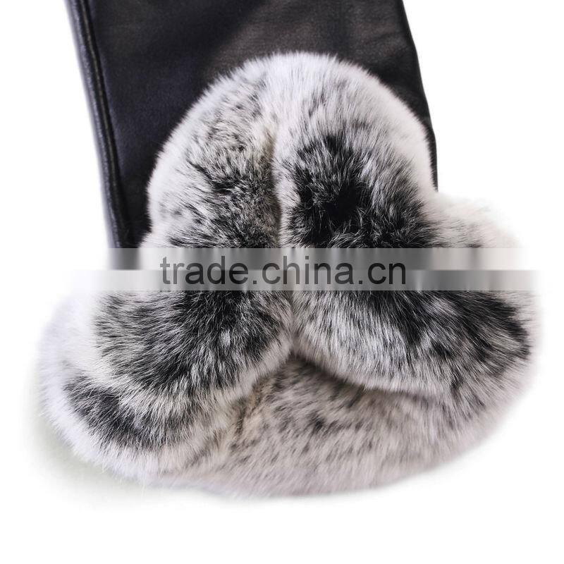 New Design Rabbit Fur Leather Glove For Lady
