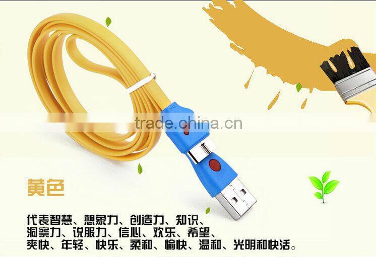 Cute Smile Face Colorful Flat Noodle Micro USB 3.0 Data Sync Charger Cable For Samsung Galaxy Note3/S5