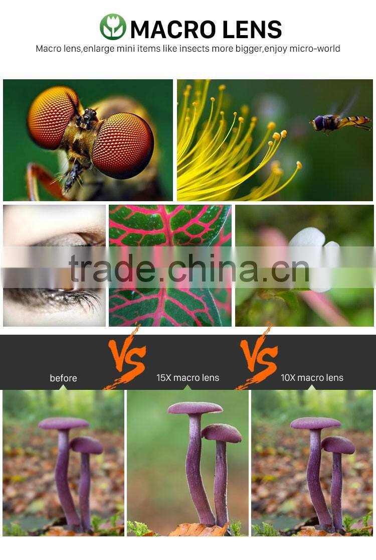 For iPhone 6S Samsung HTC LG Huawei Xiaomi Camera Lens 198 degree Fisheye 0.63X Wide-angle Lens 20X Macro Lens 3in1 lens kit