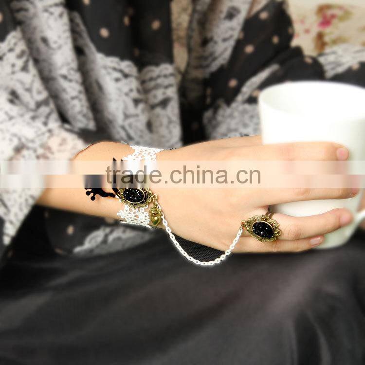 Black lace bracelet with ring chain integrated creative jewelry wholesale