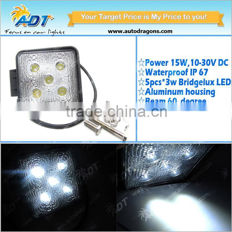 Diecast aluminum housing 15W square led work lights