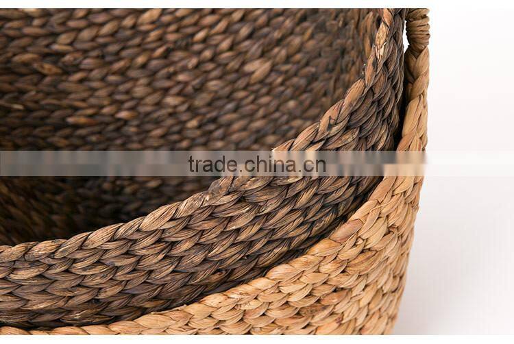 Natural water hyacinth woven storage basket with handles