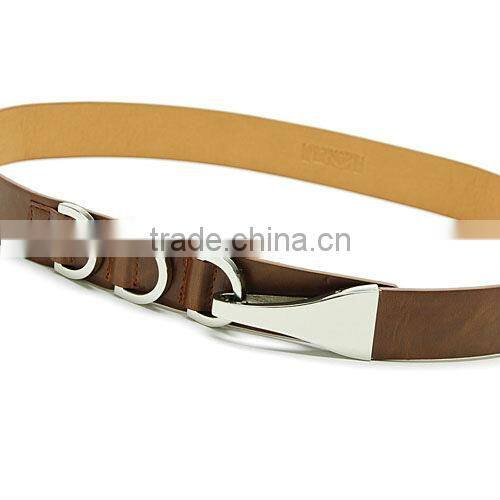 Ladies' Fashion Brown Color Fake PU Leather Dress Belt with Clasp Enclosure