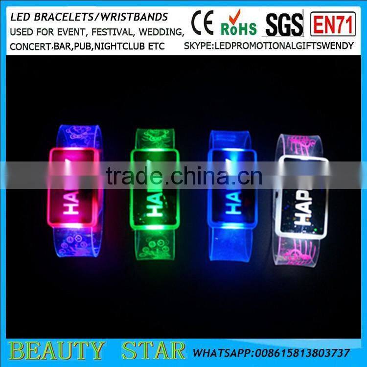 2016 Cheapest led gifts Happy led bracelets,Promotional gifts led flashing bracelets for party concert,bar,fesival