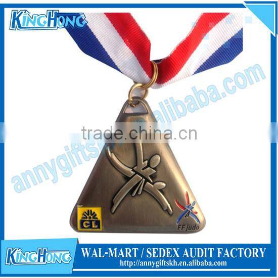 Various shape custom make metal sport gold medal with ribbon