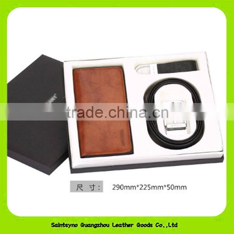 16017 Promotional item for key holder,leather belt and leather wallet gift set for VIP