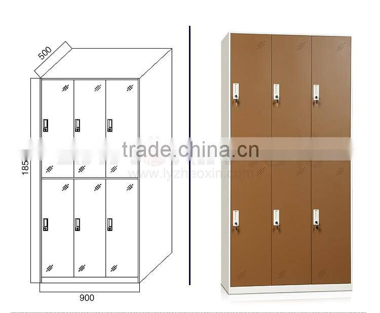 6 door brown wardrobe stainless steel knock down locker key lock wardrobe cabinet