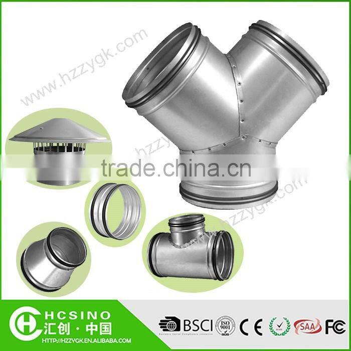 Ducting Fitting Galvanized Steel Y Tee, 3-Way Tube Duct Fitting Connector