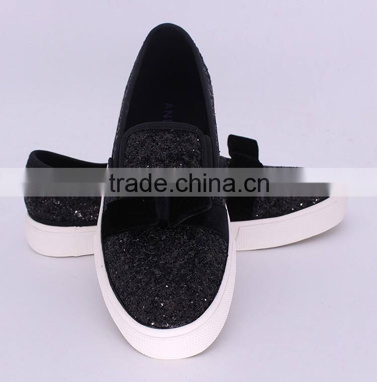 bow decorated giltter fancy vulcanized shoe women sneakers cheap casual canvas shoe woman